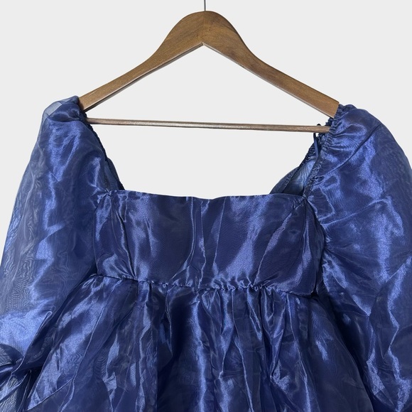 Windsor Navy Organza Puff Sleeve Babydoll Mini Dress XS Fairy Coquette Milkmaid - Picture 4 of 11